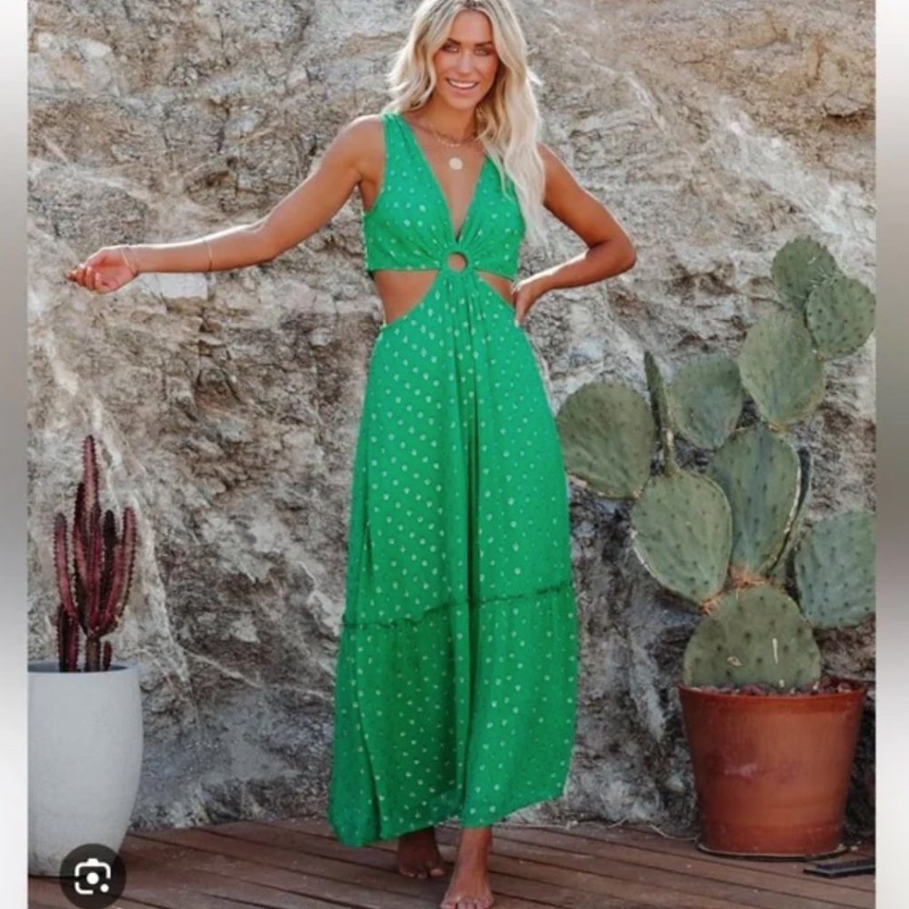 En Creme Vici Collection Green Cutout Kaleah Maxi Dress Size Large